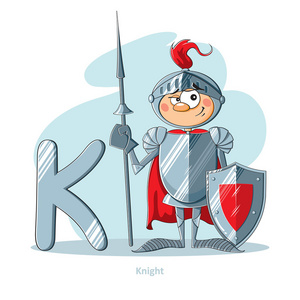 卡通字母字母 K 与搞笑骑士