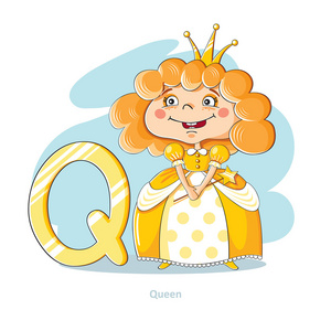 卡通字母字母 Q 与搞笑女王