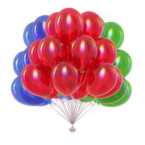 气球五颜六色的生日聚会装饰多彩多姿, 娱乐活动符号概念, 3d 渲染