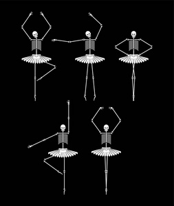 骷髅芭蕾舞演员集合。头骨和骨骼芭蕾。万圣节矢量插画