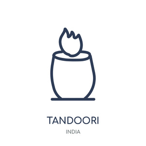 tandoori 图标。来自印度的 tandoori 线性符号设计收藏。简单的大纲元素向量例证在白色背景