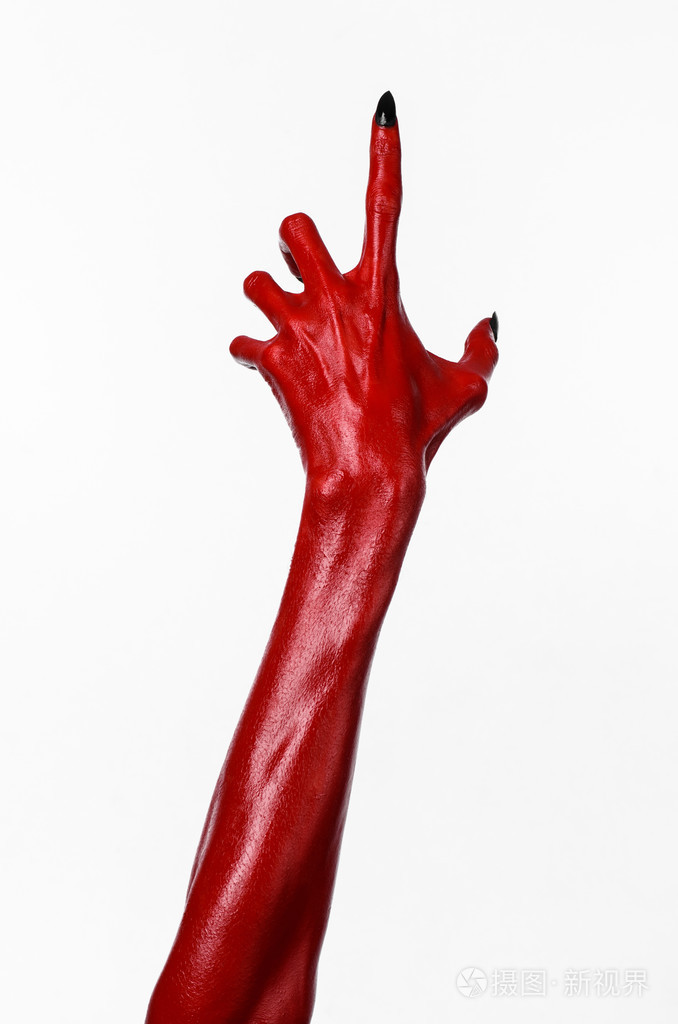 红魔鬼,红手的撒旦,万圣节主题,白色背景,孤立