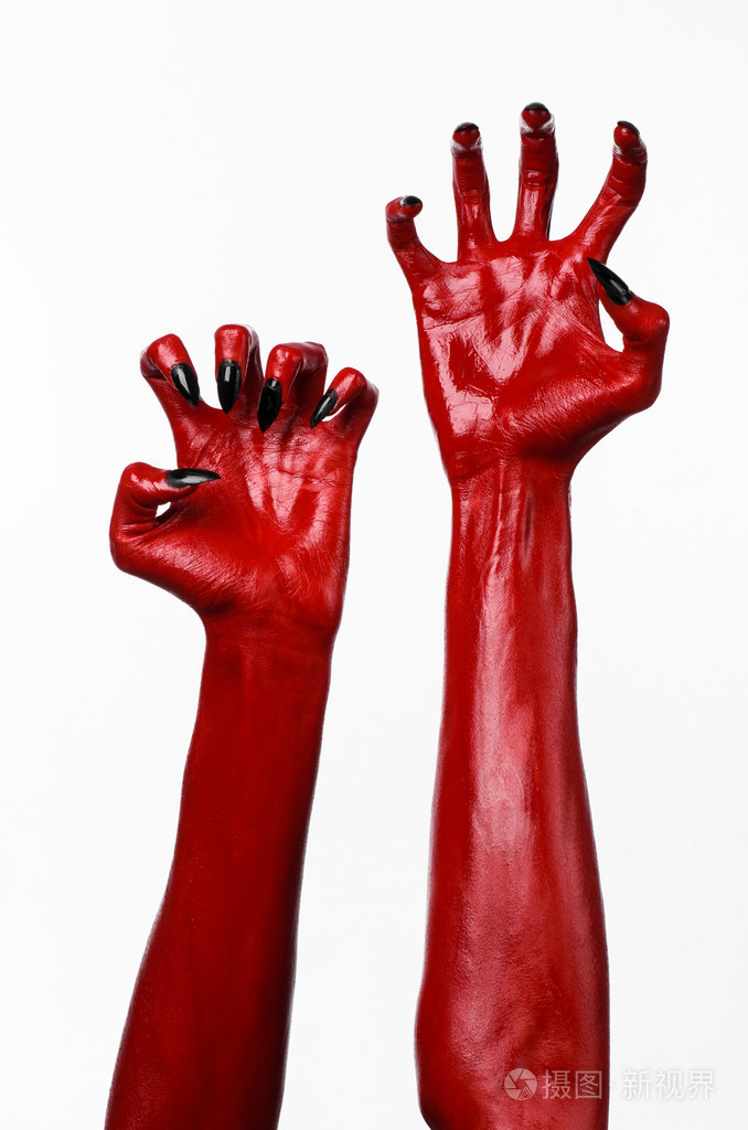 红魔鬼,红手的撒旦,万圣节主题,白色背景,孤立