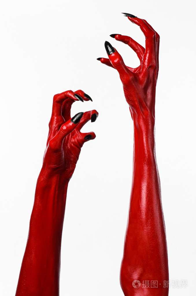 红魔鬼,红手的撒旦,万圣节主题,白色背景,孤立