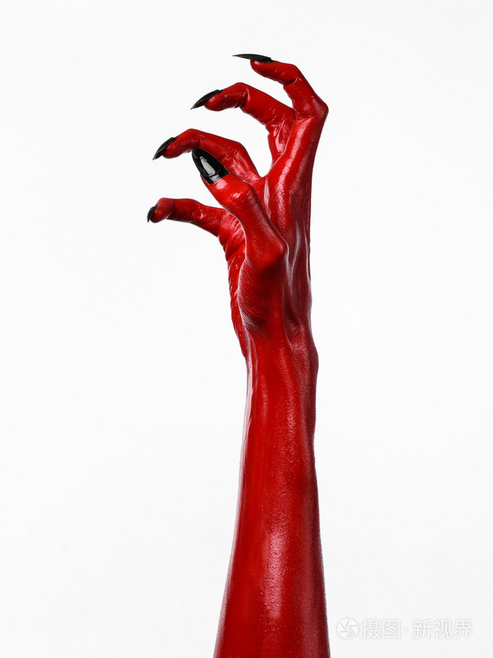 红魔鬼,红手的撒旦,万圣节主题,白色背景,孤立