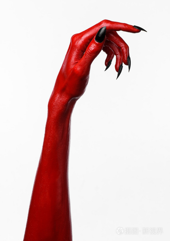 红魔鬼,红手的撒旦,万圣节主题,白色背景,孤立