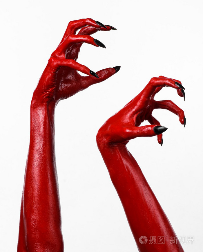 红魔鬼,红手的撒旦,万圣节主题,白色背景,孤立