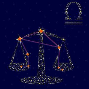 黄道十二宫天秤座在满天星斗的天空照片