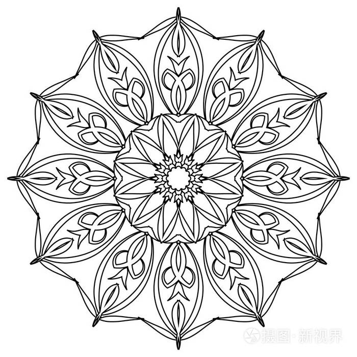 手绘着色书页面为年龄较大的儿童和成人调色师.圆形华丽的向量例证.