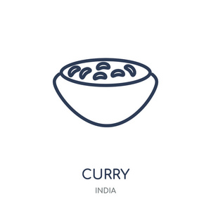 咖喱图标。咖喱线性符号设计从印度收藏。简单的大纲元素向量例证在白色背景
