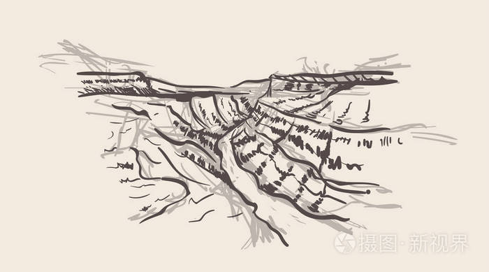 大峡谷手绘风格亚利桑那州素描例证在白色背景