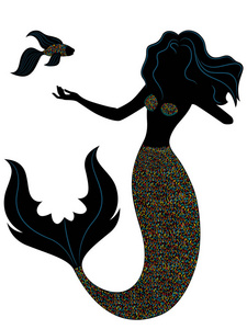美人鱼与长鳞片鱼尾和鱼, 动画片颜色向量例证