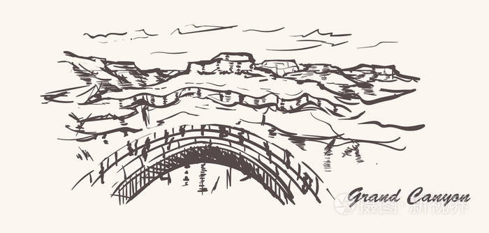 插画 大峡谷手绘风格.亚利桑那州素描例证在白色背景.eps
