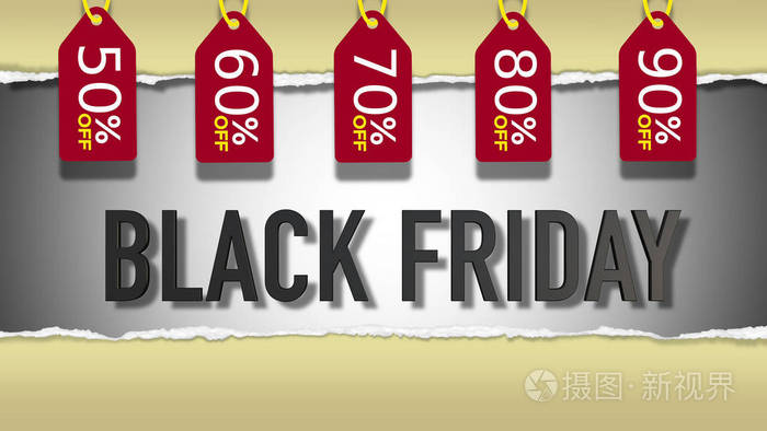 黑色星期五销售3d 文本与红色折扣标记以不同的百分比