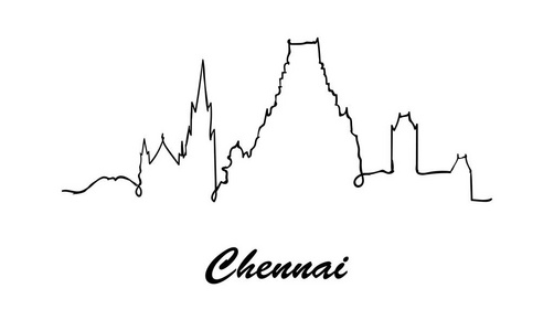 一条线风格的钦奈城市天际线。简单的现代简约风格向量