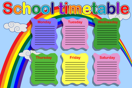 学校时间表与油漆罐头和彩虹