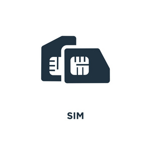 Sim 图标。黑色填充矢量图。在白色背景上的 Sim 符号。可用于网络和移动