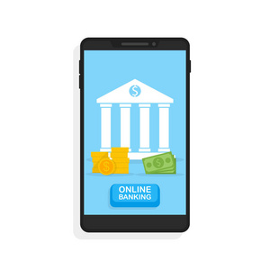 手机银行和网上支付的概念。矢量平面插画