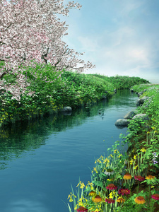河与鲜花