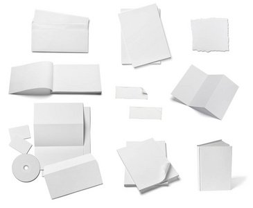 在白色背景上收集各种白色业务打印模板。每一个都是分开拍摄的