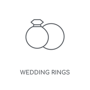 结婚戒指线性图标。结婚戒指概念笔画符号设计。薄的图形元素向量例证, 在白色背景上的轮廓样式, eps 10