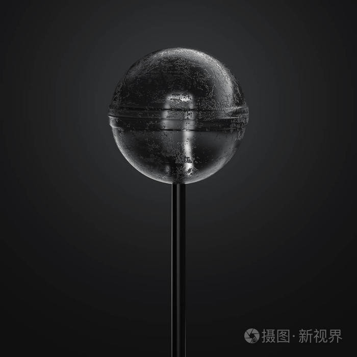 黑色逼真透明棒糖在黑色背景3d渲染