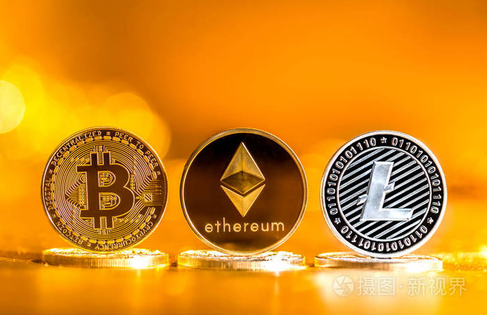 黄金背景上的 cryptocurreny 硬币