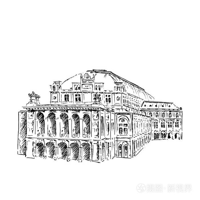 插画 维也纳国家歌剧院,奥地利.维也纳国家歌剧院.矢量手绘素描图.eps
