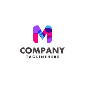 抽象彩色字母 M 标志设计为商务公司与现代霓虹灯颜色