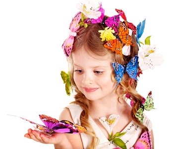 儿童在春季的发型和蝴蝶