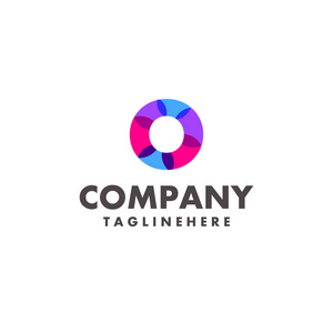 抽象彩色字母 o 标志设计为商业公司与现代霓虹灯颜色照片