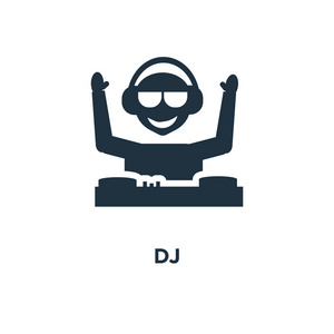 黑色填充矢量图.在白色背景上的 dj 符号.可用于网络和移动照片