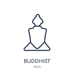 佛教偶像。佛教线性符号设计从印度收藏。简单的大纲元素向量例证在白色背景
