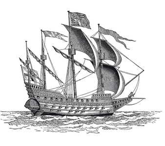 战争英国一个老式的英国战争船雕刻的全矢量插图照片