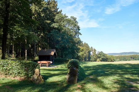 美丽的风景在北部 Eifel 在德国, 与黑麦领域在前景