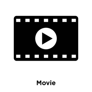 电影图标矢量被隔离在白色背景上, 标志概念的电影标志在透明背景, 填充黑色符号