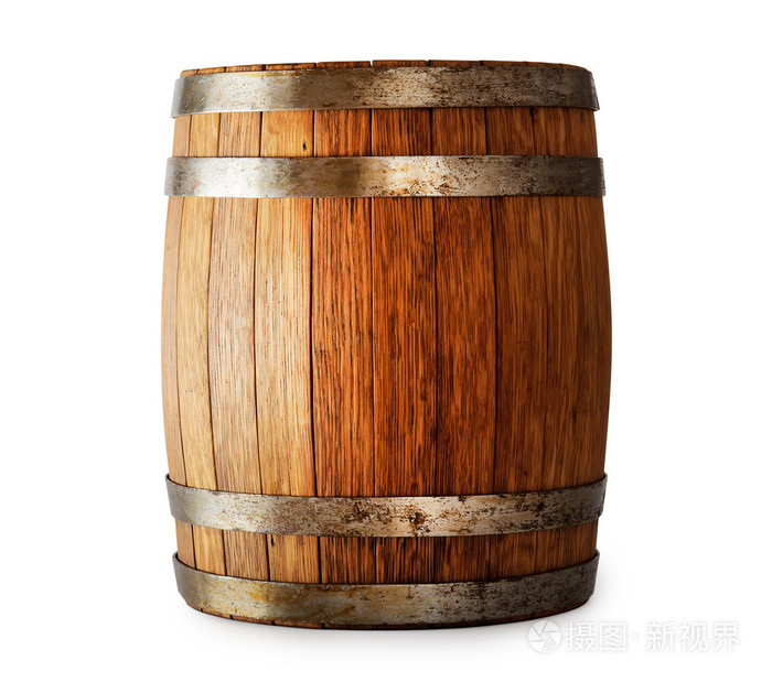 孤立在白色背景上的木制橡木桶
