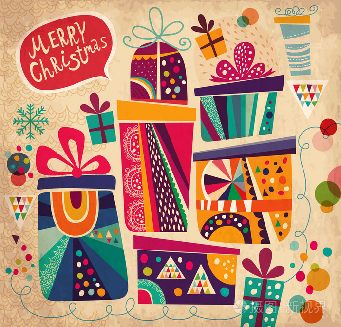 圣诞快乐和新年快乐卡礼品盒插画-正版商用图片0aby3g-摄图新视界