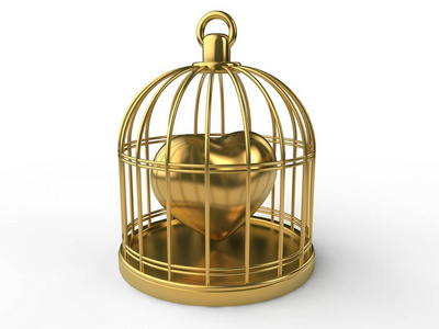 心在笼子里囚禁的想法, 爱的想法, 欢乐和庆祝的想法.3d 渲染照片