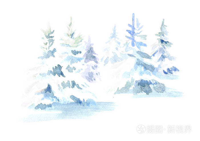 冬季森林 圣诞冷杉树与雪 水彩手绘插图 在白色背景下隔离照片 正版商用图片0ac2zu 摄图新视界 冬季森林 圣诞冷杉树与雪 水彩手绘插图 在白色背景下隔离照片 正版商用图片0ac2zu 摄图新视界