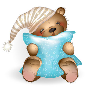 快乐的玩具熊，抱着一个枕头 3