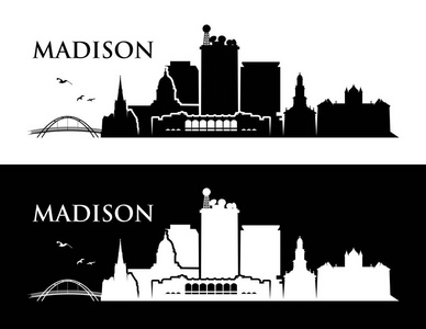 麦迪逊城市剪影与题字, 向量例证