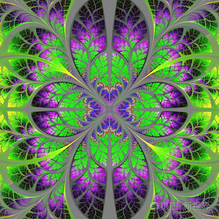 对称分形图案.集合-树的树叶.绿色