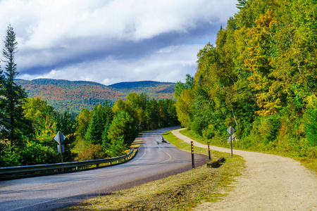 加拿大魁北克蒙特朗布朗国家公园的一条小路和道路景观