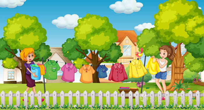 挂的衣服例证的年轻夫人插画-正版商用图片0ac8xc-摄图新视界