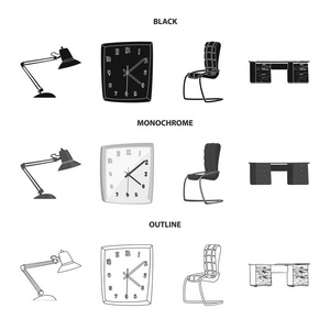 家具和工作标志的矢量设计。一套家具和家庭股票符号的网站