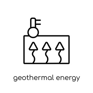 时尚现代平面线性向量地热能图标在白色背景从稀薄的线生态学汇集