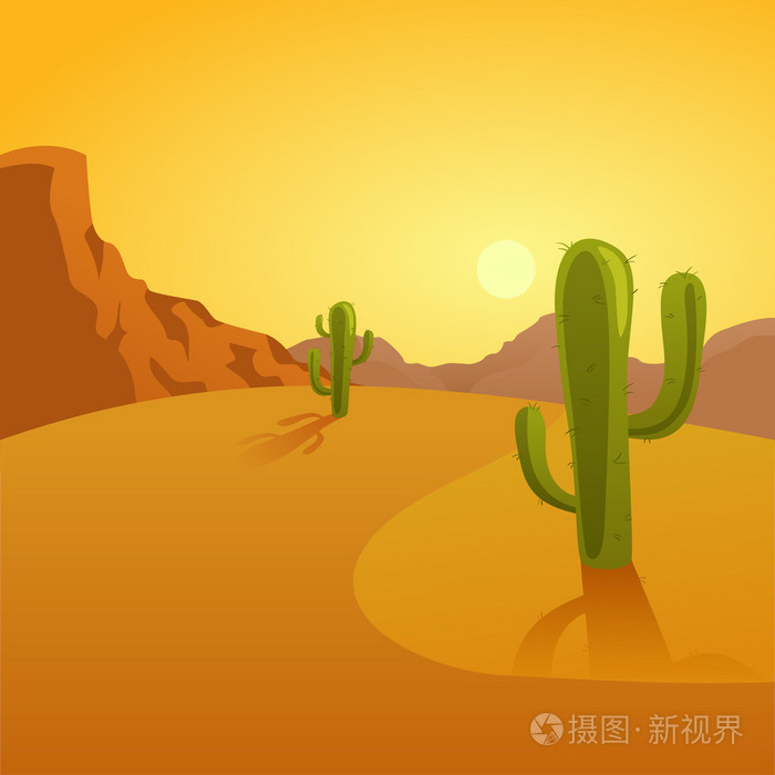 仙人掌沙漠背景的卡通插图插画-正版商用图片0acd8r-摄图新视界