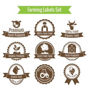 农业收割和农业徽章或标签集