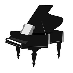 19世纪的老老式大钢琴。黑色和白色钢琴的标志的形式